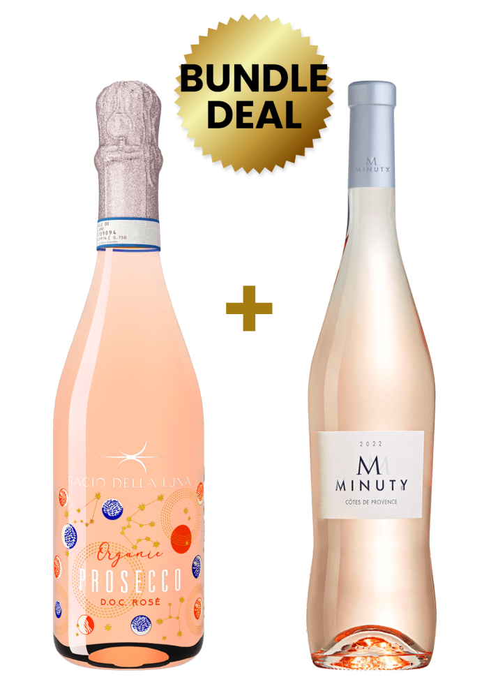 1 Btl Bacio Della Luna Organic Prosecco Doc Rose Extra Dry 75Cl + 1 Btl Minuty Rose Cotes De Provence 75Cl