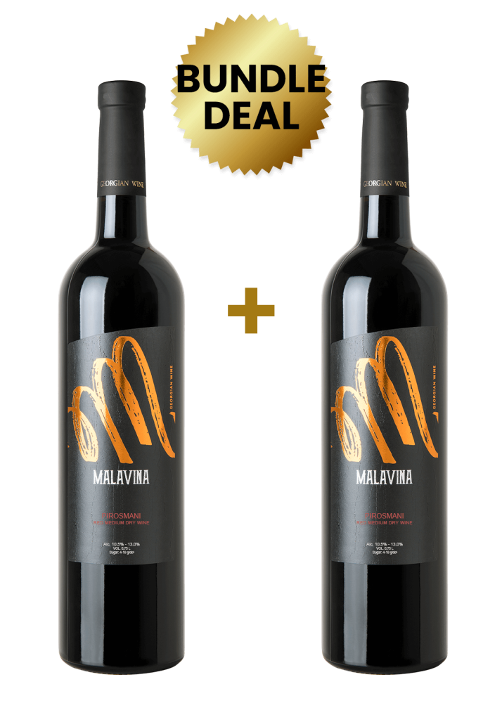 2 Btls Malavina Pirosmani Medium Dry Red 75Cl Promo