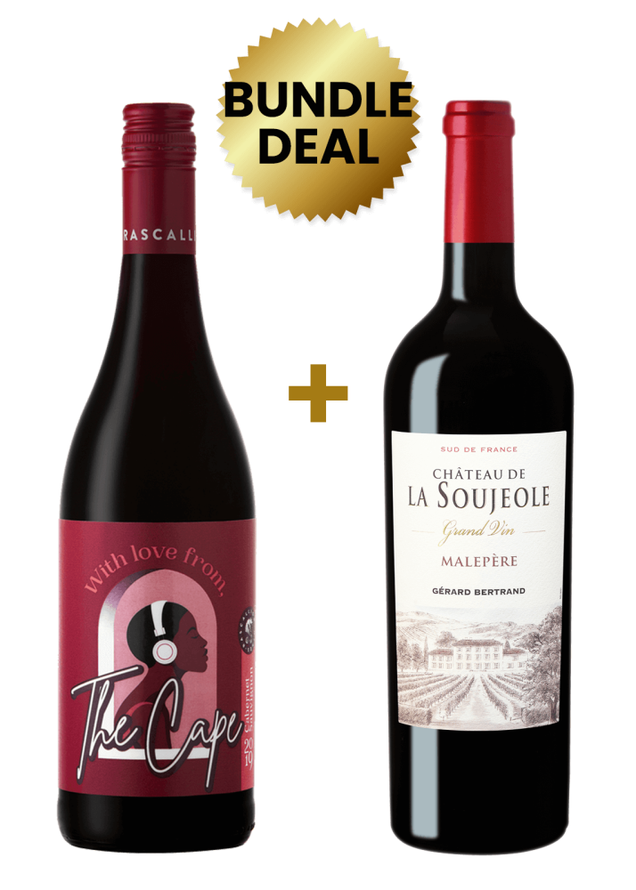 1 Btl With Love From The Cape Cabernet Sauvignon 75Cl + 1 Btl Gerard Bertrand Chateau La Soujeole Malepere Grand Vin  75Cl