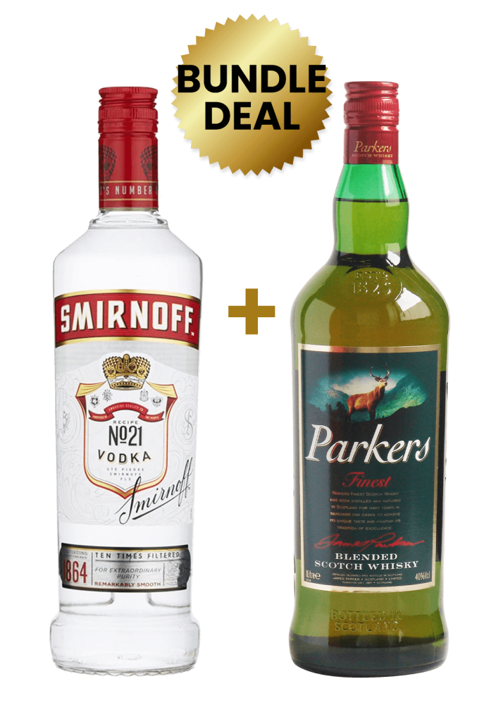 1 Btl Smirnoff Red 1L + 1 Btl Parkers Finest Blended Scotch Whisky 1Lt